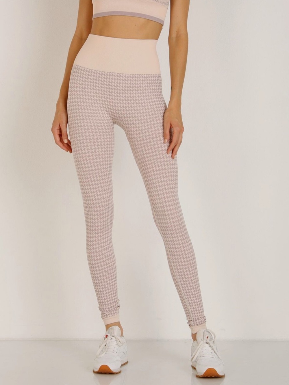 Varley Pink and Purple Hobart Houndstooth Ribbed Seamless Leggings Size L/XL